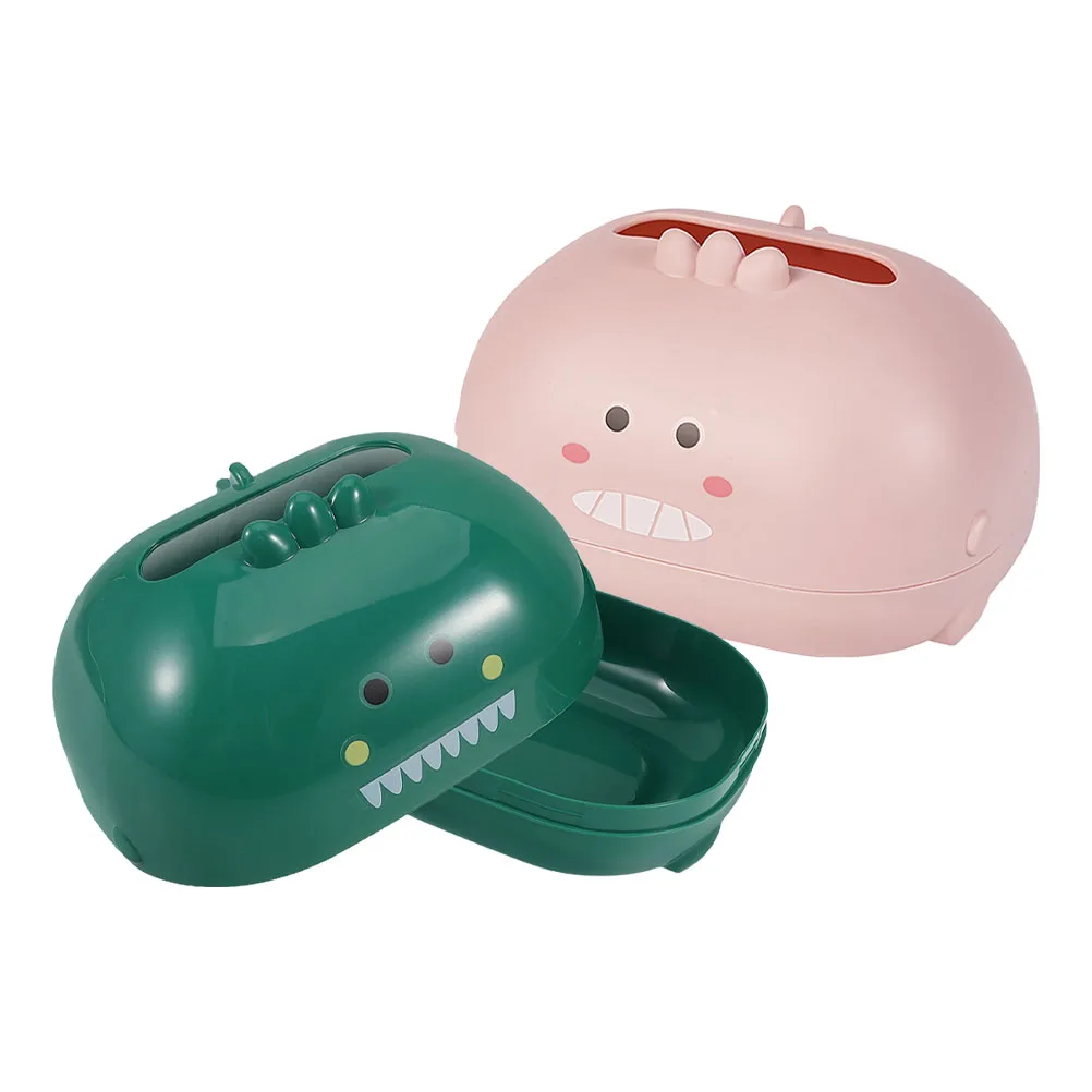 

2pcs Desktop Tissue Box Simple Funny Dispenser Cute Dinosaur Car Cartoon Napkin Holder Organizer Storage Solution