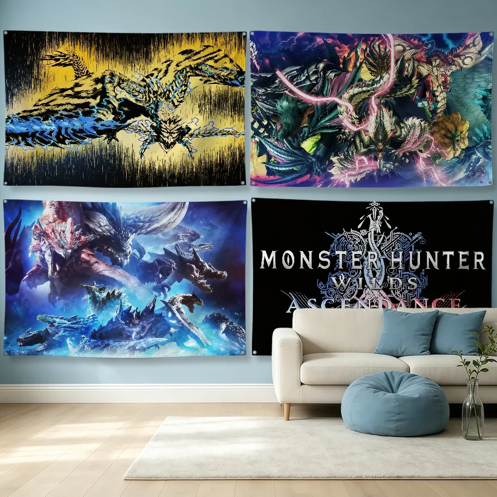 Game M-Monster Hunter W-Wilds Flag Polyester Banner Flags For Party Club Outdoor Interior Wall Paper Decoration Banner Fans Gift