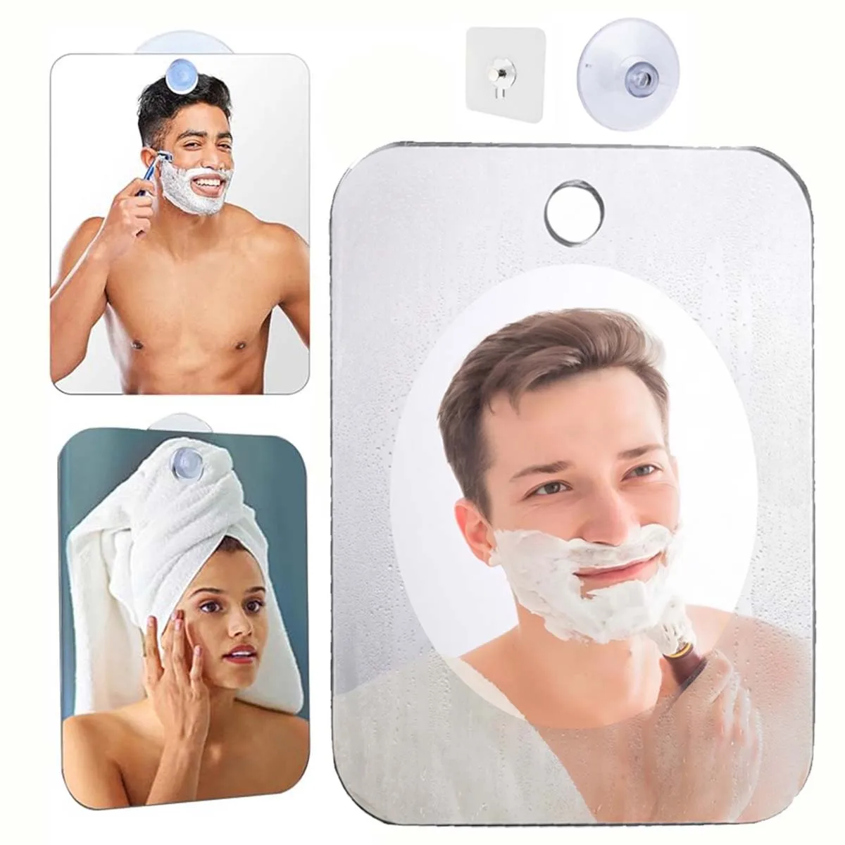 Acrylic Fog Free Mirror Set With Hooks Travel Mirror Unbreakable Portable Traveling Shaving Women Makeup Bathroom Accessories