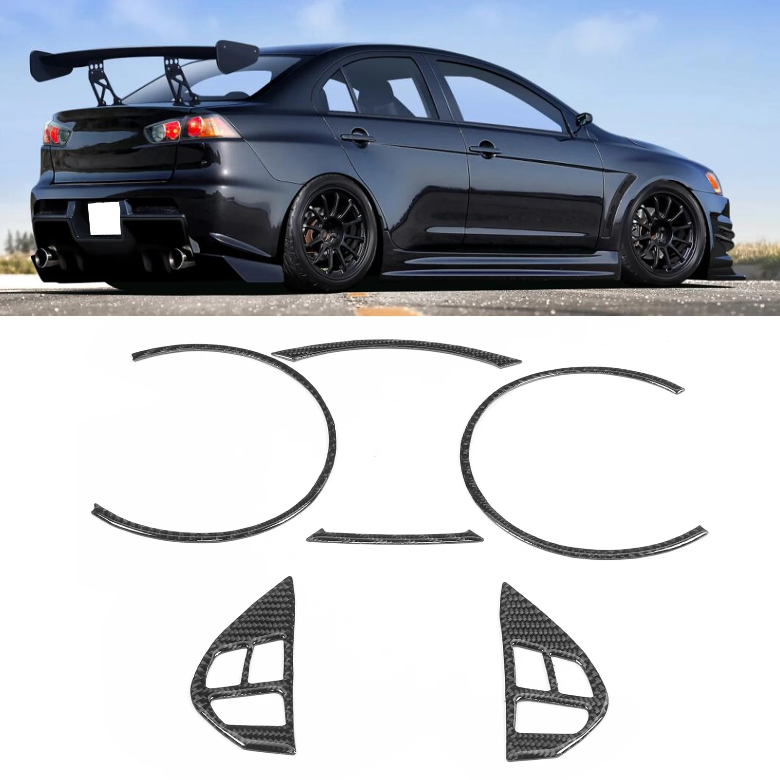 

6Pcs Speedometer Frame Trim Steering Wheel Button Decor Carbon Fiber Cover Fit for Mitsubishi Lancer 0816