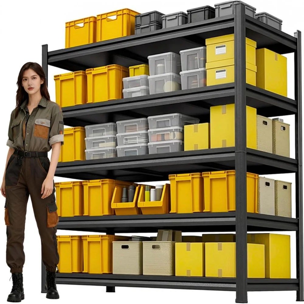 

5-ярусные металлические стеллажи для гаража, регулируемые полки 2-в-1, выдерживающие нагрузку до 3020 фунтов, настраиваемые под заказ