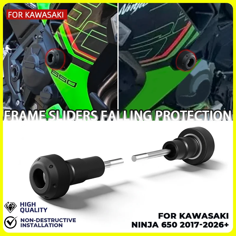 FOR KAWASAKI Ninja650 2017-2026 Ninja650 Performance/Tourer  2021-2026 Motorcycle Frame Sliders Pad Protector Falling Protection