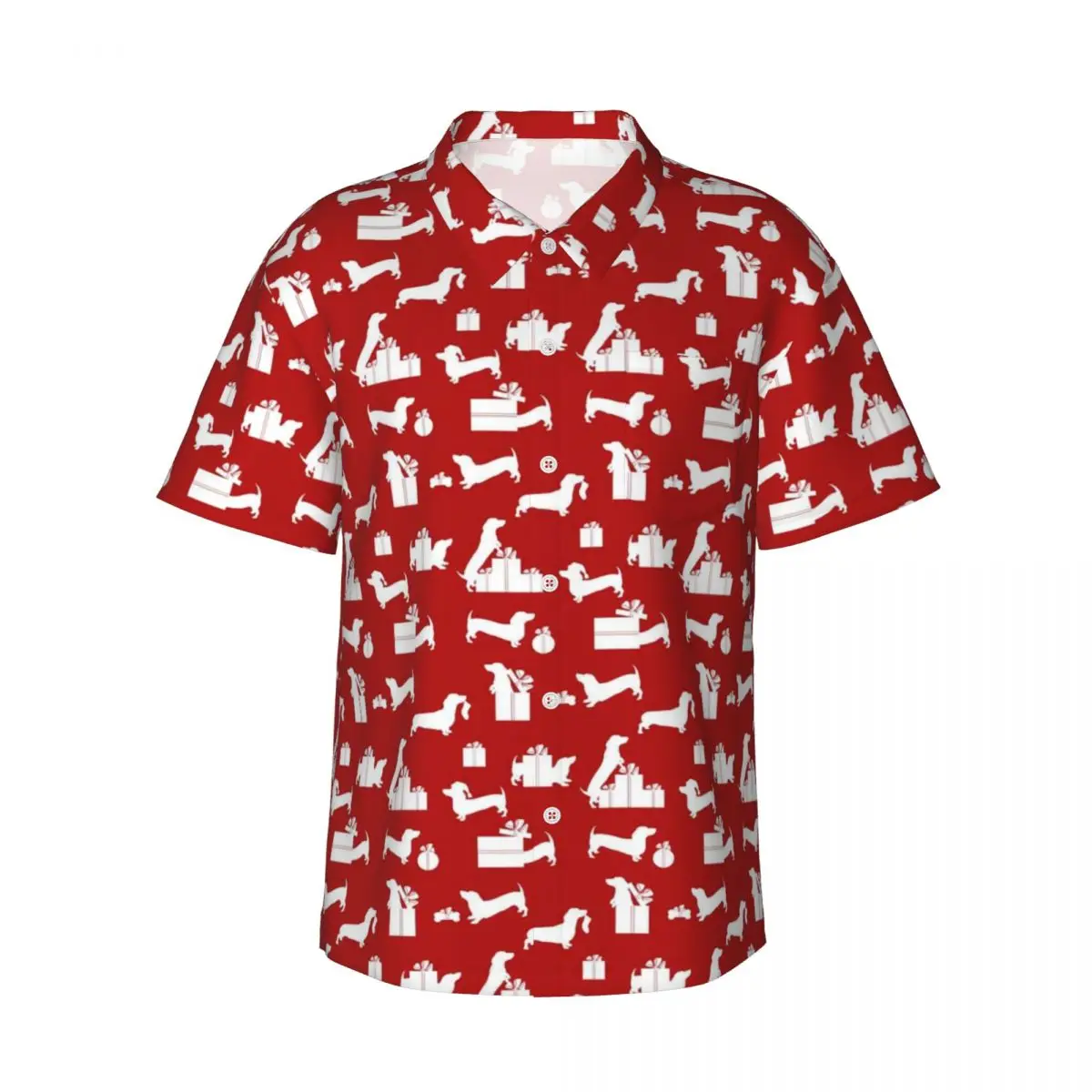 Dachshund Print Hawaiian Shirt Men Vacation Funny Christmas Casual Shirts Short Sleeve Y2K Funny Custom Loose Oversized Blouses