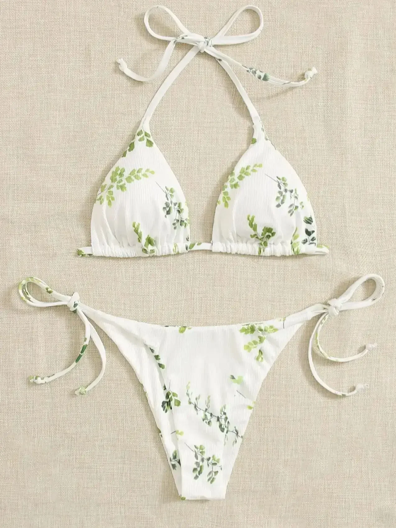 Bikini a due pezzi da donna con collo, reggiseno con bretelle, fondo a V, costumi da bagno e abbigliamento da donna