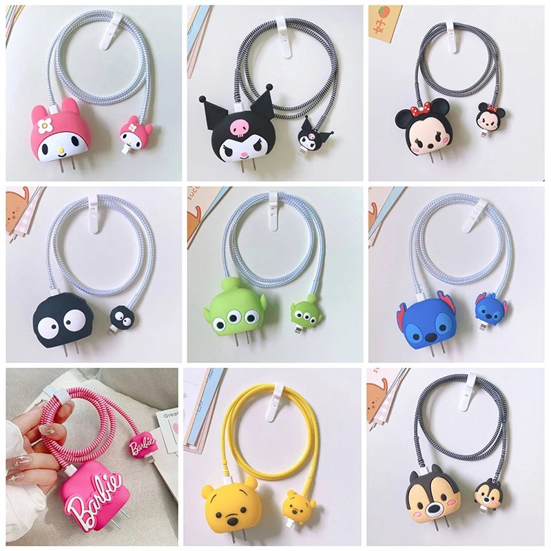 4Pcs/set 3D Cartoon Cable Protector for iPhone / iPad 18W/20W Charger Protector Case Cable Management Phone Wire Cord Organizers