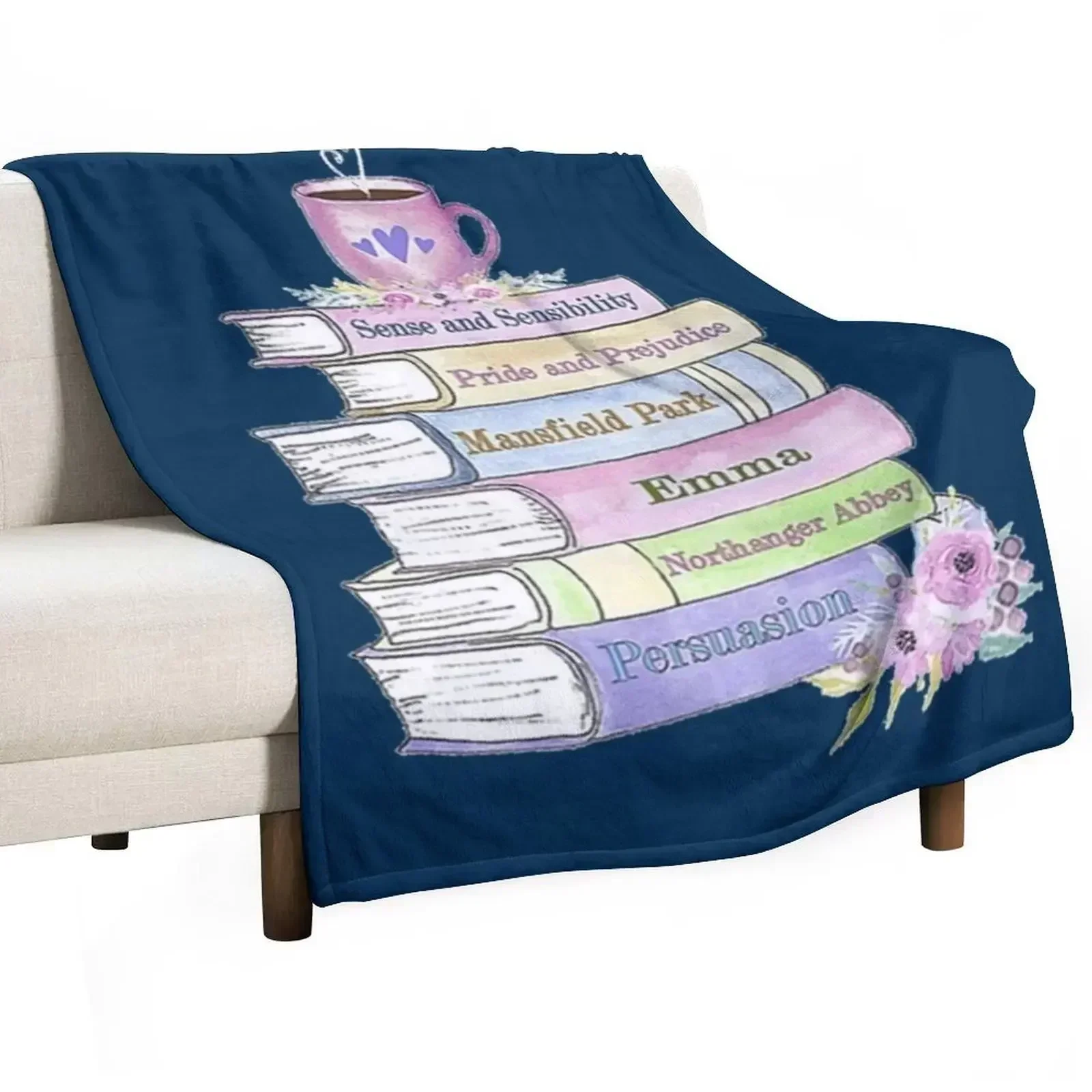 Jane Austen Book Stack Pride and Prejudice Literary Quotes Book Club Throw Blanket Single Flannel Fabric Hairy Blankets