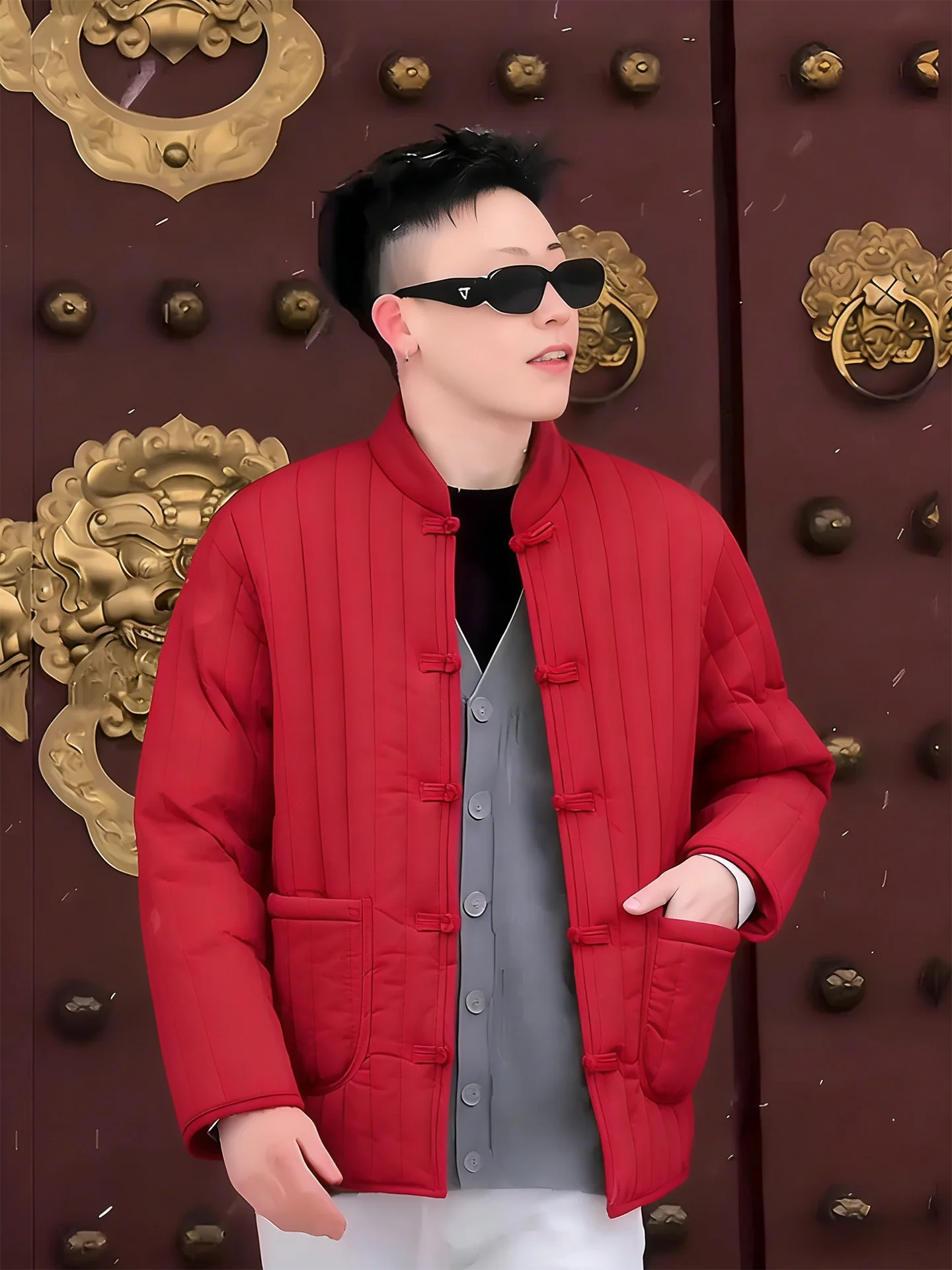 

Новое китайское хлопковое джатовое мужское зимнее пальто, красный молодежный костюм Тан, хлопковая одежда, верхняя одежда Luy Year