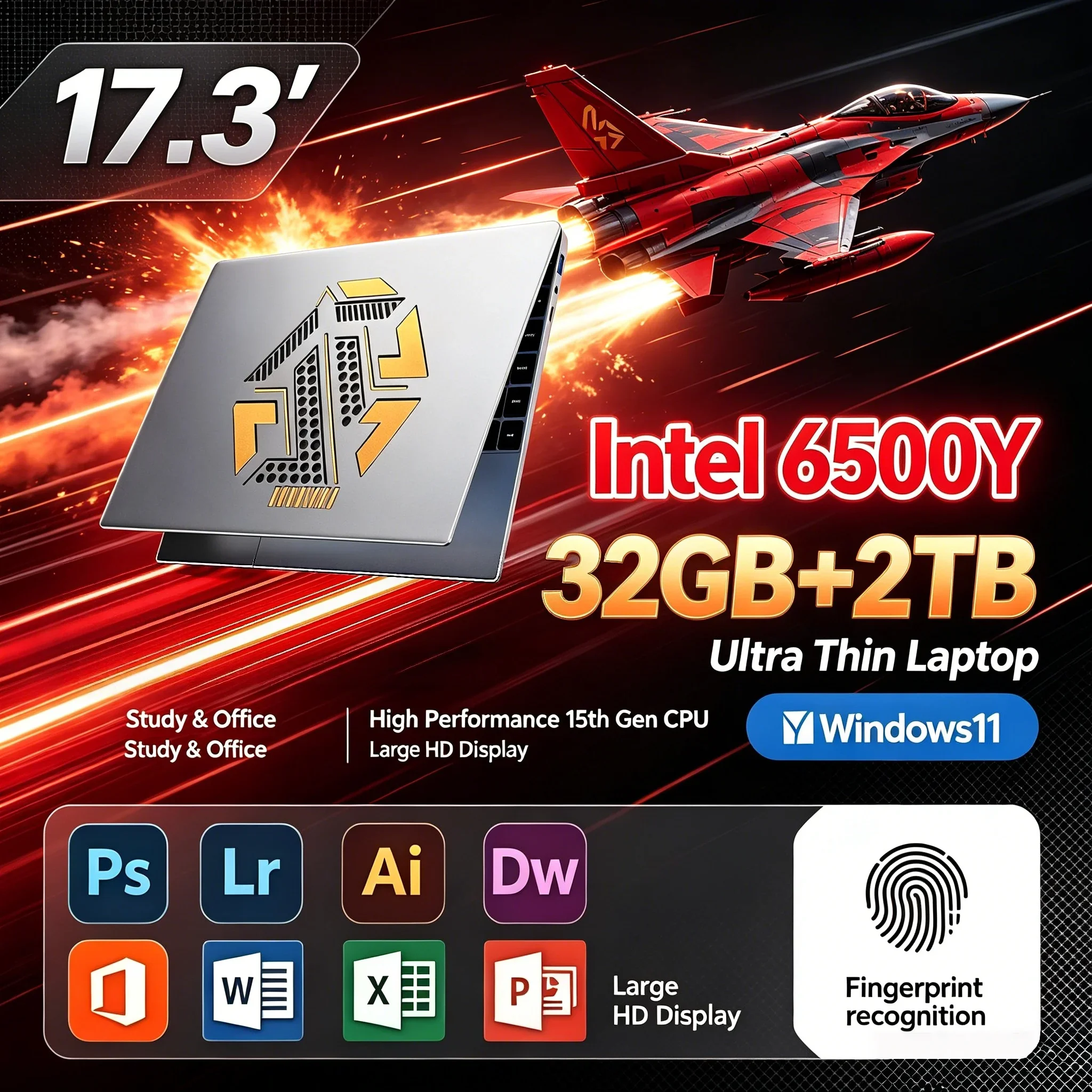 17.3'' HD Lightweight Notebook Intel 6500Y 32GB RAM 1TB Or 2TB SSD Windows11 WiFi6 BT5.2 Portable Work Office Laptop Computer