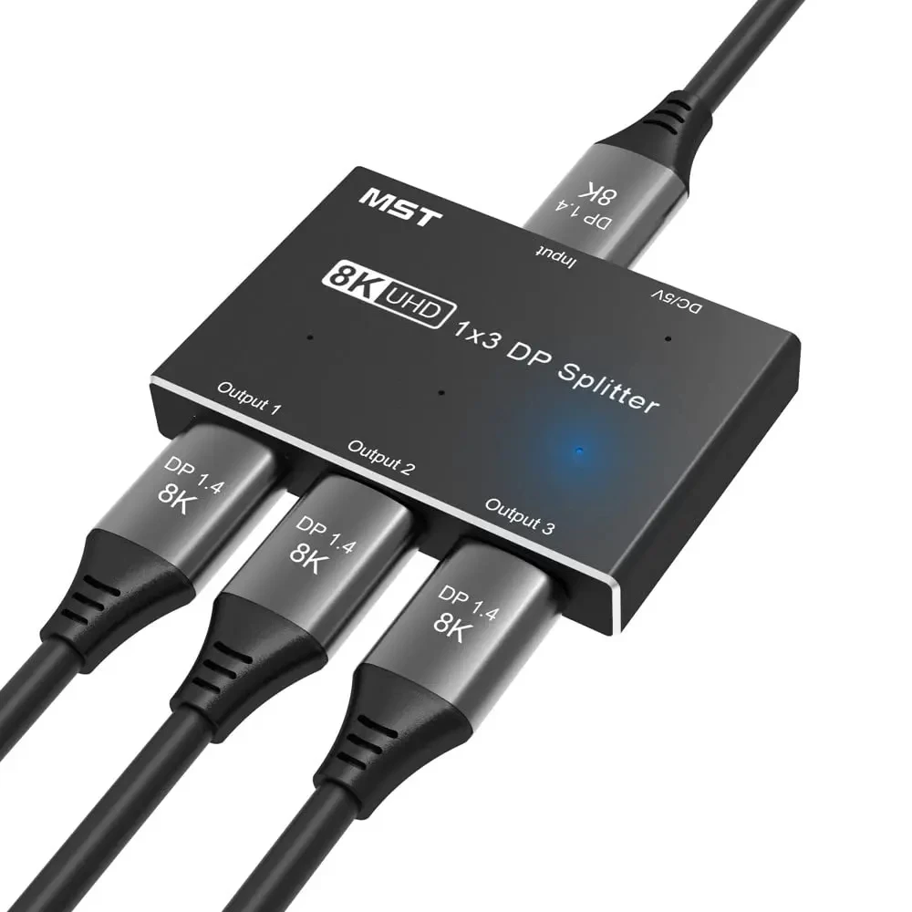 DisplayPort Splitter hub1 in 3 out dp 8K@30Hz 4K@144Hz DP 1.4 Triple Splitter MST Adapter 1*3 Port for 3 Ultra HD Display Port