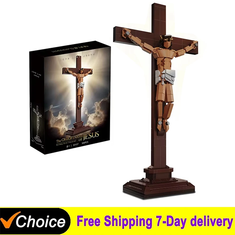 

Creative Good Friday Jesus Building Blocks Model With Cross Statue Faith Desktop Ornament Toys Kids Children Adult Display Gifts