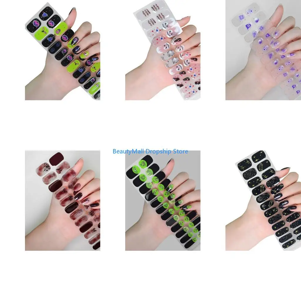 40JD Semi Cured Gels Nails Strips Nails Polish Strips Glow in Dark Full Nails Wraps