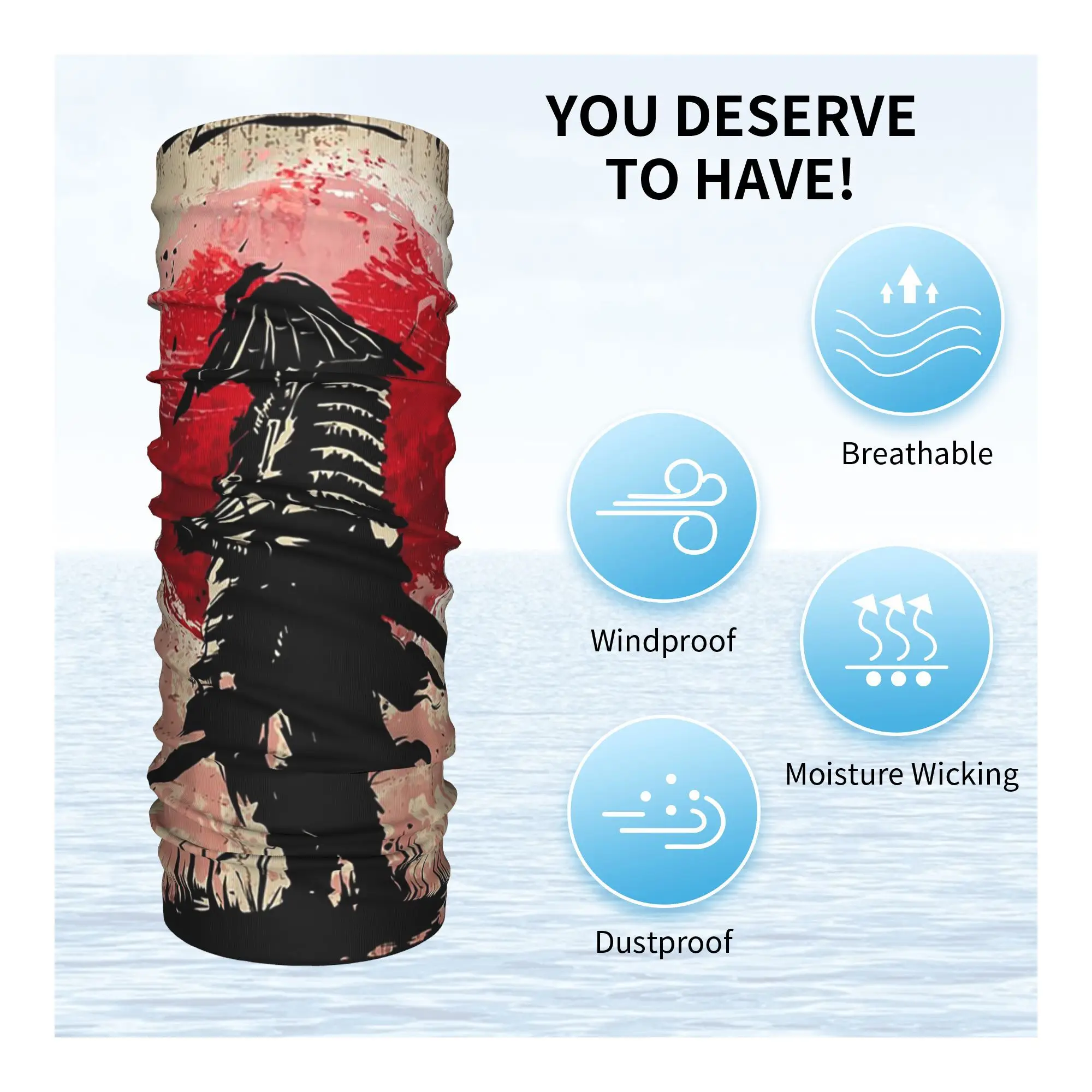 Japanese Art Samurai Fighter Bushido Bandana Neck Cover Printed Mask Scarf Warm Headband Hiking Fishing Unisex Adult Washable