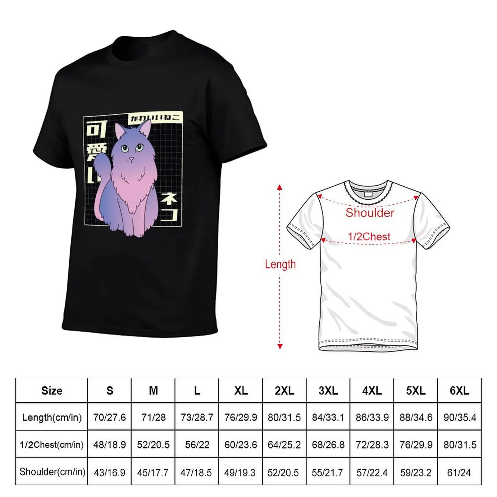 Vaporwave Cat Neon Japanese T-Shirt vintage clothes basketball graphic tees summer clothes sublime mens clothes