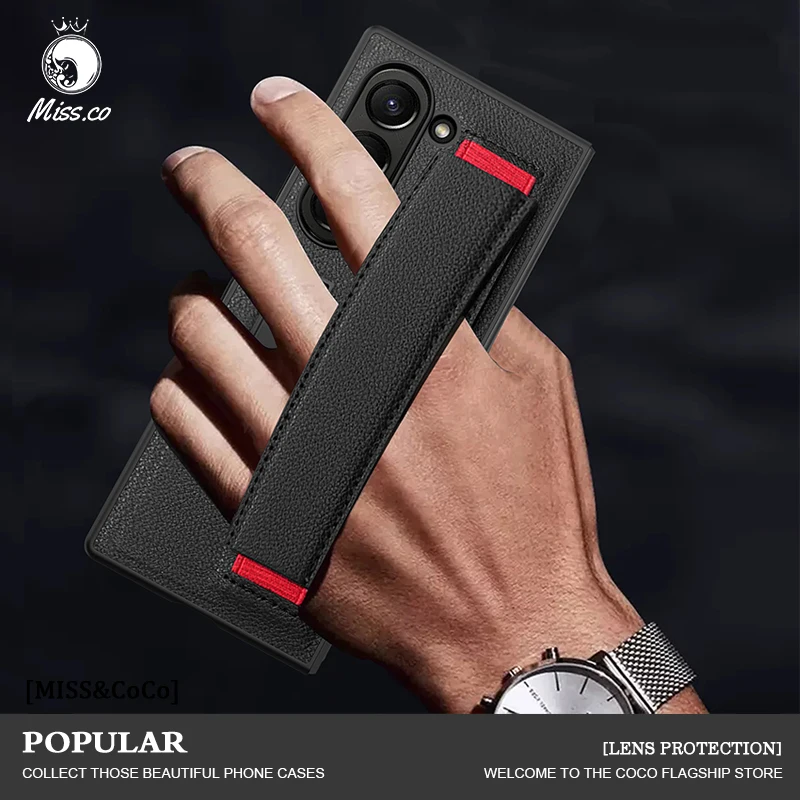 

Luxury Leather Wristband Holder Phone Case For Samsung Galaxy Z Fold 6 4 5 With Glass Film All inclusive shockproof Phone Covers