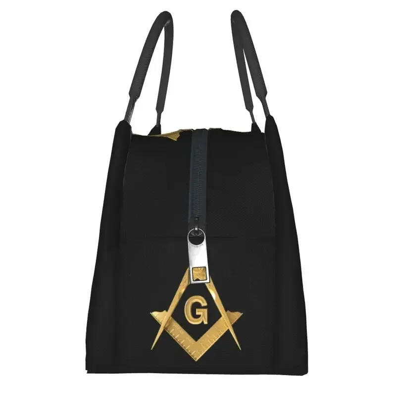 Gold Freemason Logo Portable Lunch Boxes for Masonic Mason Cooler Thermal Food Insulated Lunch Bag Office Work Pinic Container