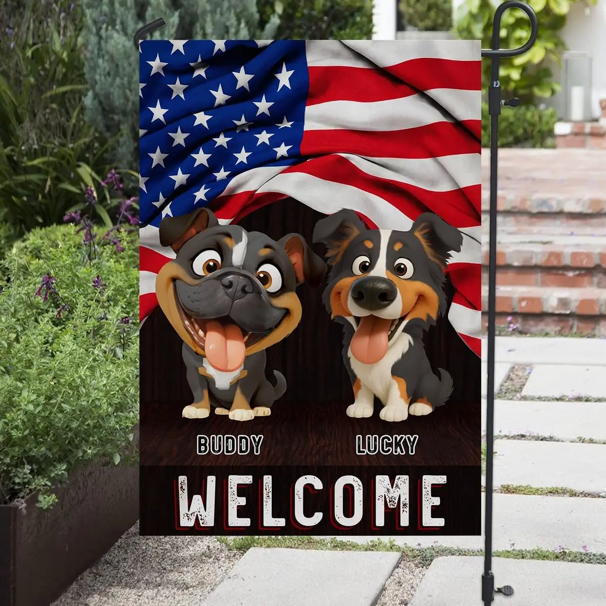 Pawsionate Personalized Flag 250th Anniversary USA for Dog Owners - American Patriotic Yard Garden Flag with Custom Dog Prin ZZM