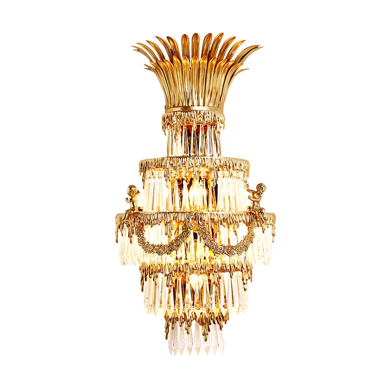 

European Rococo Royal Living Room Brass Crystal Wall Lamp Corridor Foyer Light French Villa Duplex Bedroom Copper Wall Sconce