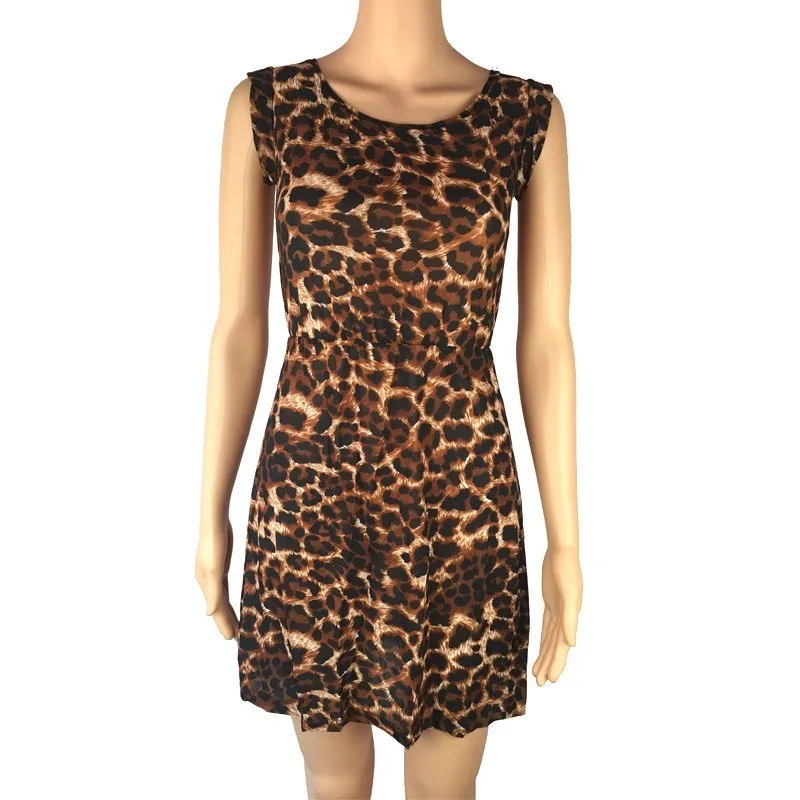 Summer Womens Leopard Printed Dress 2025 Sleeveless Casual Boho Dress Wrap Mini Sexy Ladies Party Mini Dresses Vestidos Платье