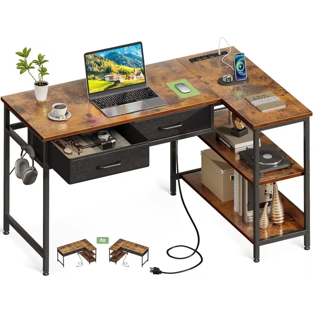 

40 Inch L Shaped Computer Desk with 2 Drawers, Small Desk for Small Space, Home Office Table for Laptop Users, Vintage