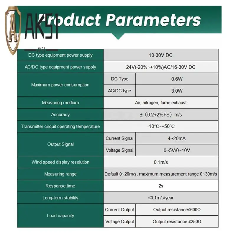 

AK51-0-30M/S Pipes Wind Speed Sensor High Precision Plumbing Air Speed Volume Measuring Transmitters