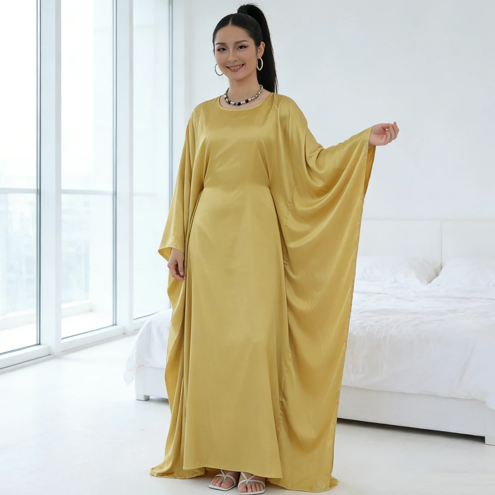 

Eid Djellaba Batwing Butterfly Satin Abaya Dubai Muslim Kaftan Dress Abayas for Women Kebaya Robe Caftan Marocain Femme Vestidos
