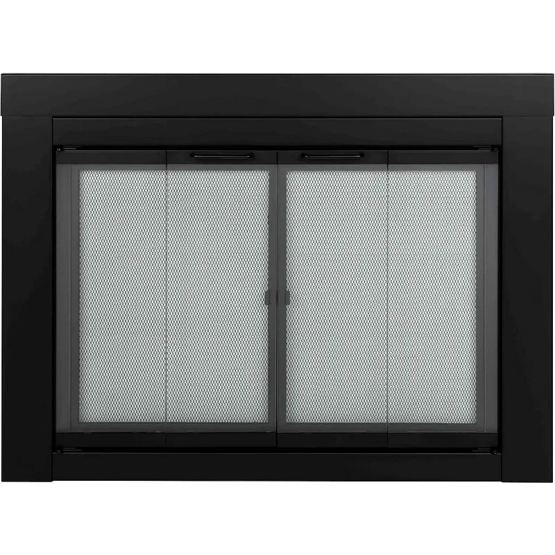 AT-1002 Ascot Fireplace Glass Door, Black, Large