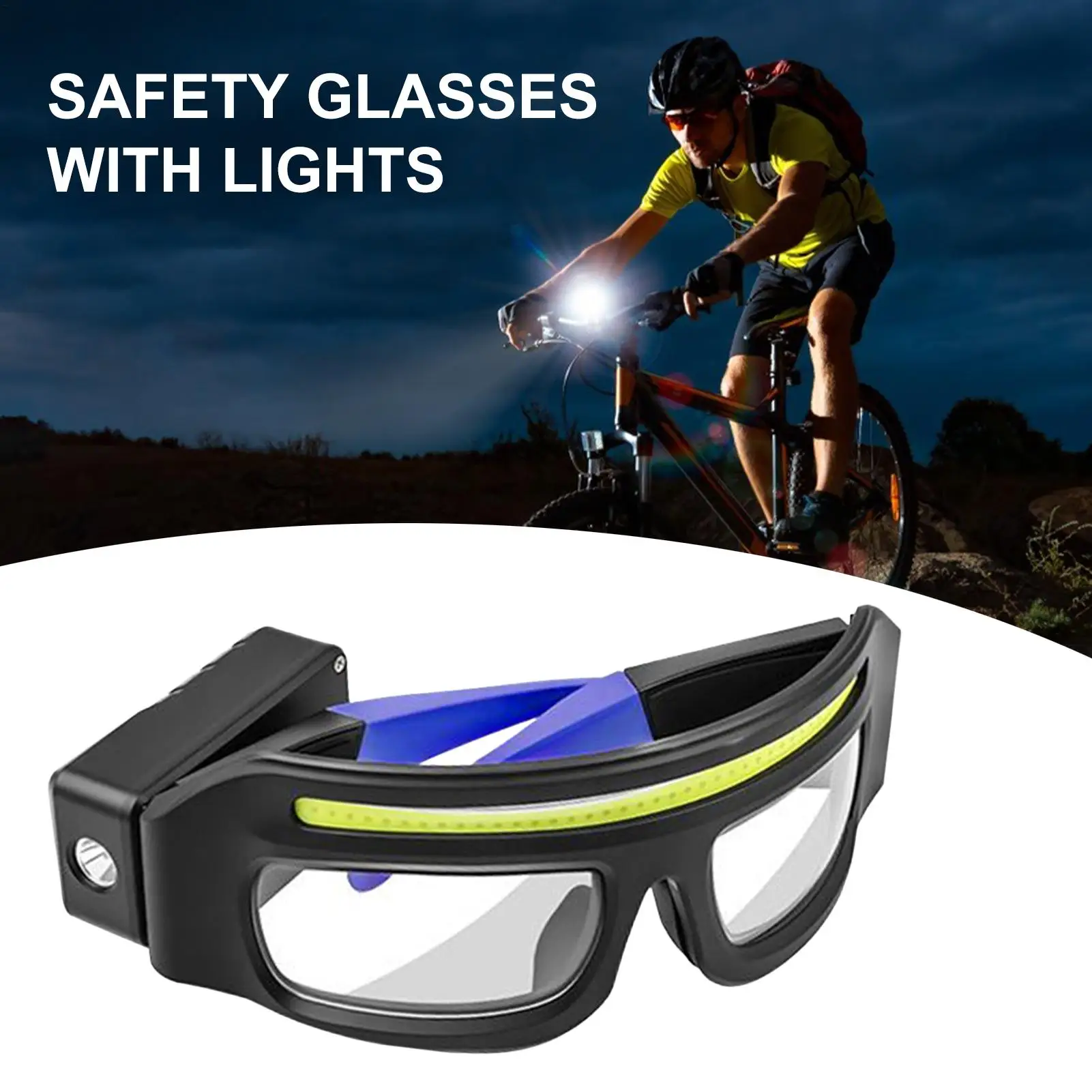

Safety Glasses with LED Light, Anti Fog Dust-Proof Sports Goggles with TYPE-C for Men Women, Clear Vision for Night Riding