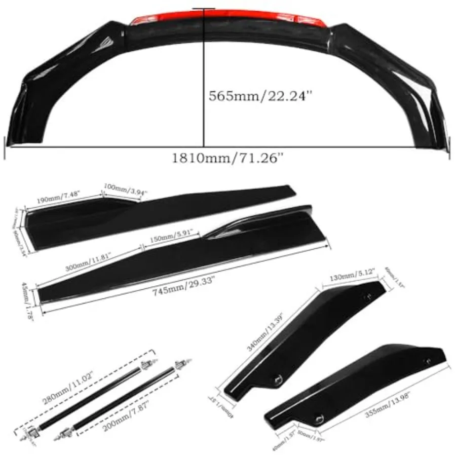 أسود أحمر عالمي 6370 المصد الأمامي الشفاه الفاصل الذقن المفسد طقم الجسم مع 29 الجانب تنورة تمديد لوحة الروك ومضخة خلفية #2