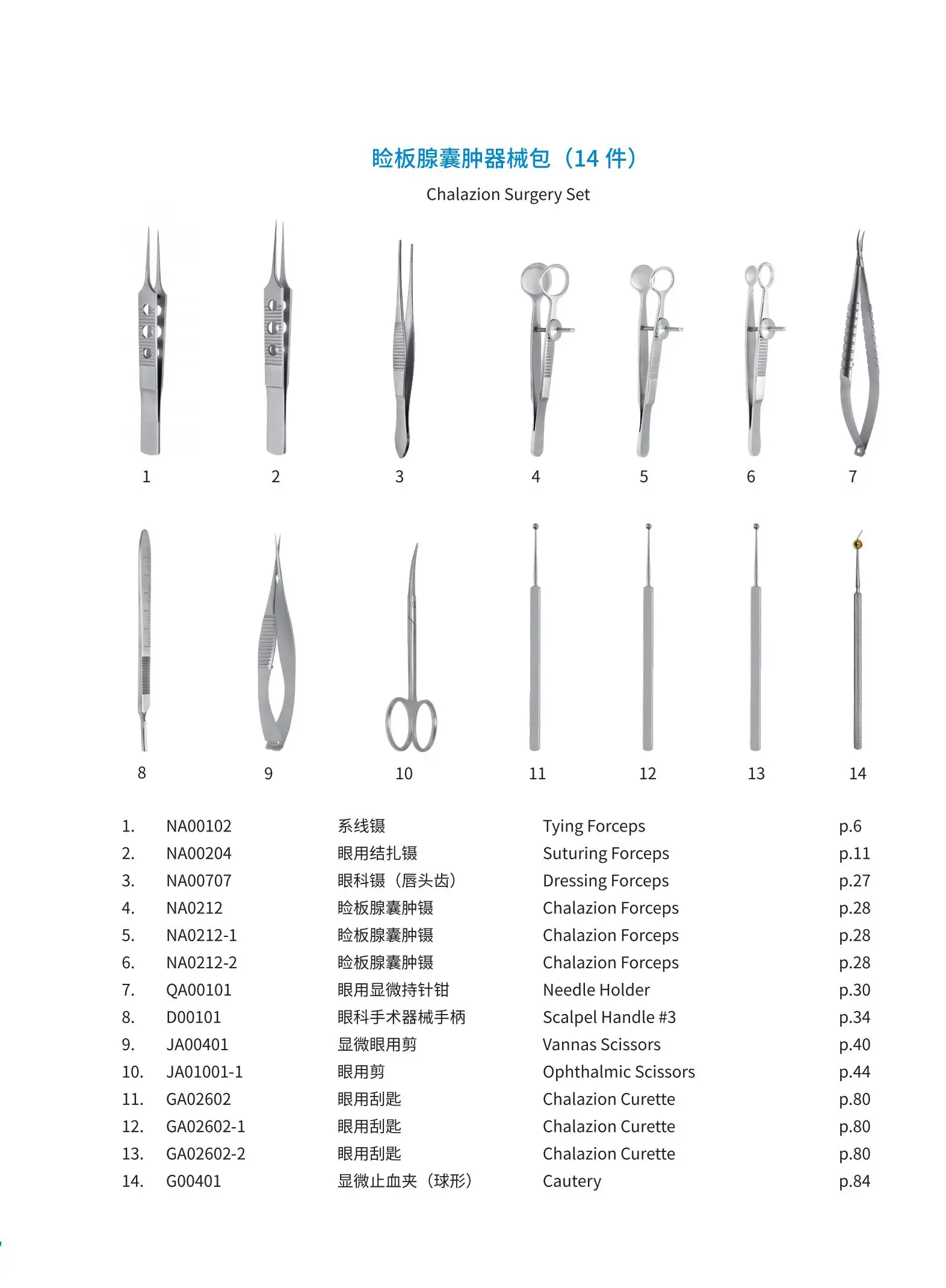 Ophthalmic Microsurgical Instrument Set Glaucoma Micro Set (14 Pieces) Micro Instruments Set