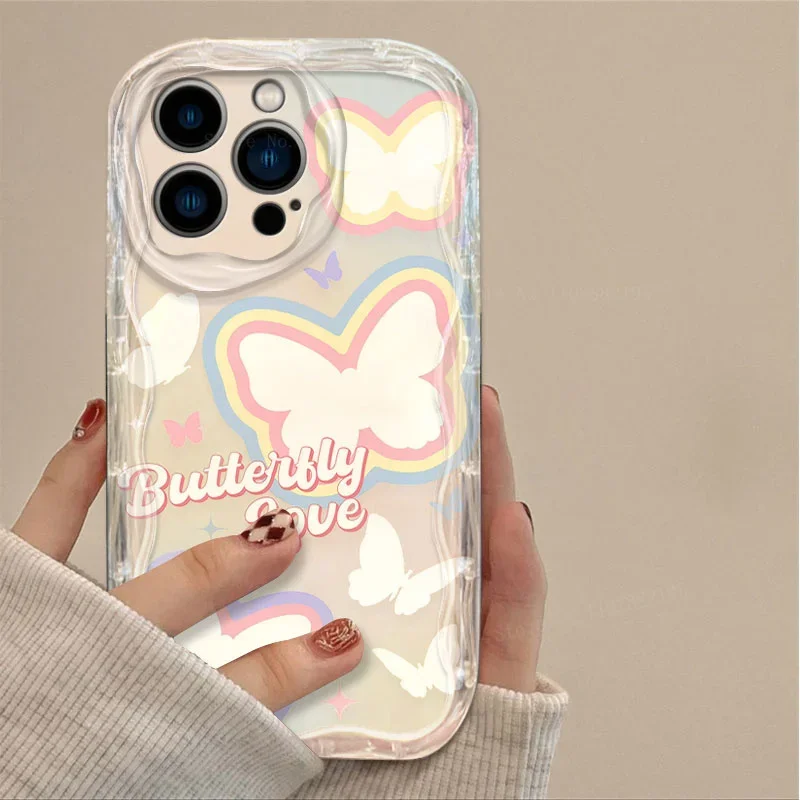 Clear Butterfly Flower Wave Phone Case For iPhone 15 14 13 12 11 Pro Max X XR XS 8 7 6 6S Plus SE 2020 Clear Soft Silicone Cover