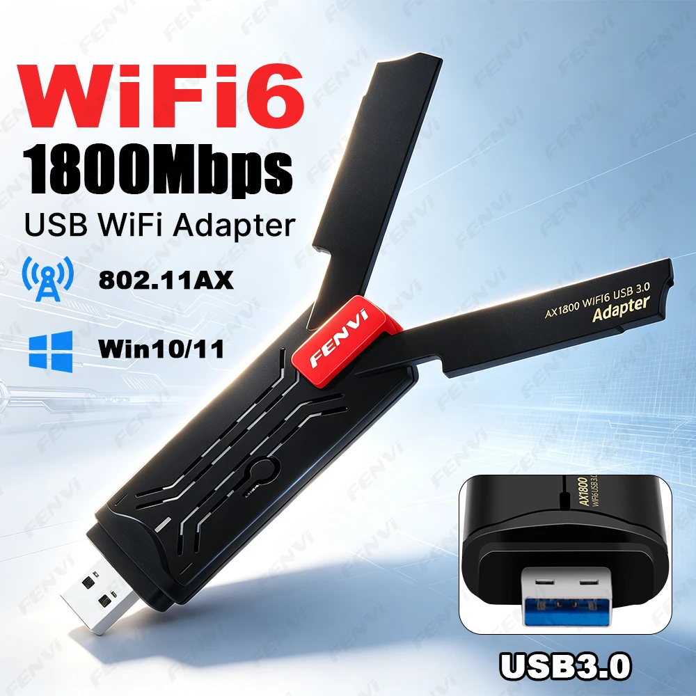 Fenvi WiFi 6 USB 3.0 Adapter AX1800 Dual Band 2.4G/5GHz 1800Mbps Wireless Network Card USB for Windows 11/10 Desktop Laptop PC