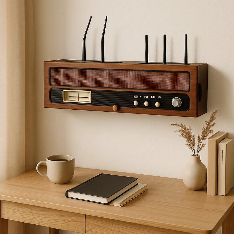 

Vintage Router Stand, Record Player and Power Strip Organizer, Hide Ugly WiFi Devices, Multi-Functional Desktop Storage Box