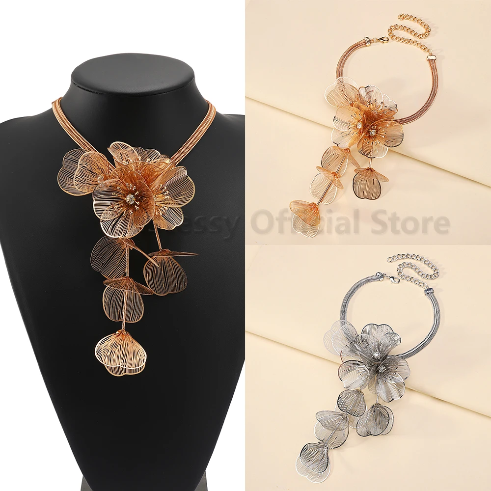 2025 Vintage Flower Metal Choker Punk Large Necklaces For Women Trendy Party Wedding Luxury Collar Statement Jewelry Gold Color