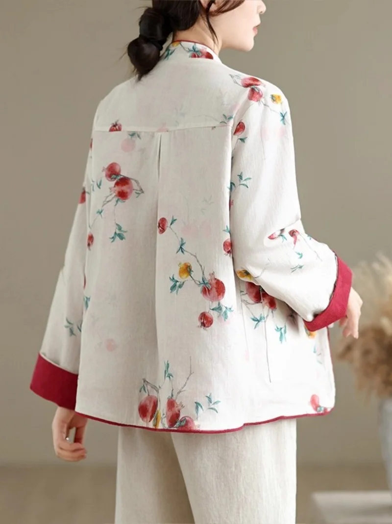 New Chinese Style Printed  Reversible Jacket Buttoned Long SleevedLoose Double Layered Cardigan Top For Autumn 2025  w811  ﻿