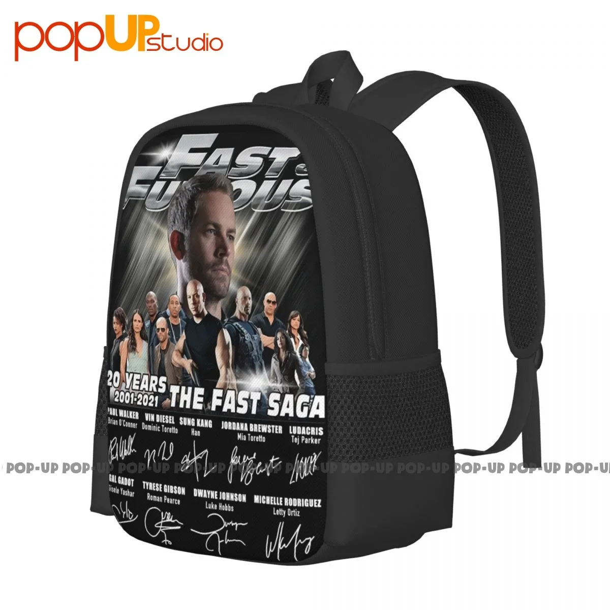 Paul Walker With Fast And Furious Movie Characters 20 Years Backpack Large Capacity Gym Art Print