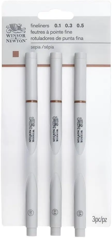 

Fine Point Pen Set, 3 Sepia Fineliners - 0.1mm, 0.3mm, 0.5mm for Sketching & Drawing