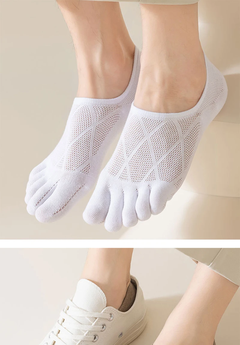 6 Paar Herren-Socken mit fünf Fingern, dünnes Netzgewebe, atmungsaktiv, unsichtbare Socken, antibakteriell, desodorierend, rutschfest, niedrig geschnittene Socken für den Sommer – Detail 1