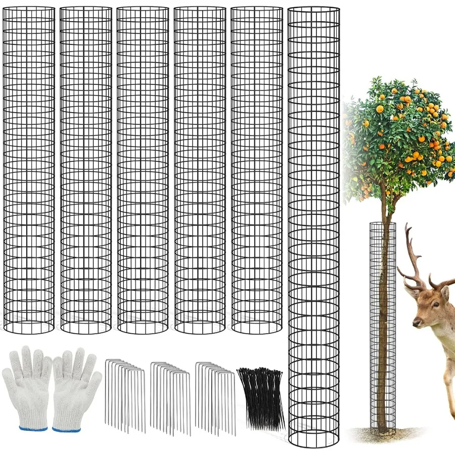 

13.7"×47.2 AllMetal Tree Trunk Protector Guard 6Pcs Mesh Tree Guard with 30 Pcs Ties 1 Pair of Gloves 16 Ground Stakes for Tree