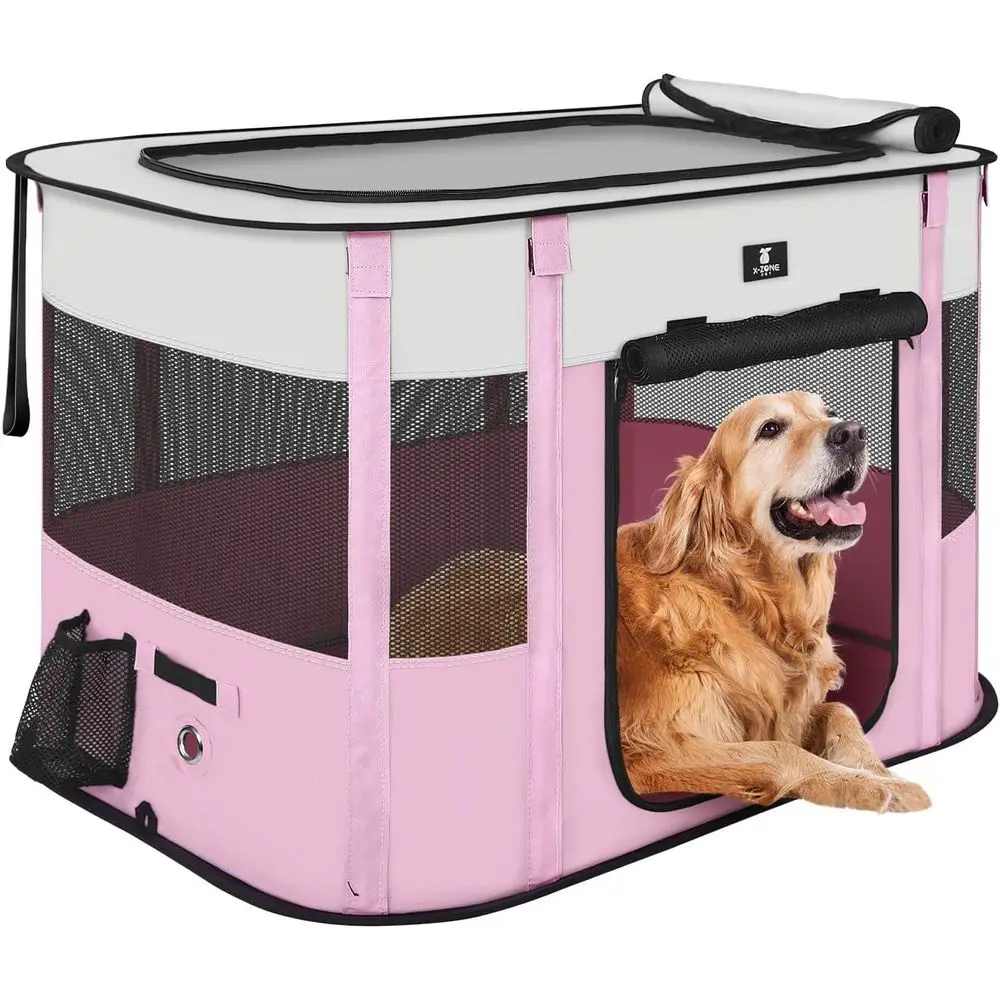 

Dog Playpen, Puppy Cat Play Pen Portable oldable Indoor/Outdoor Tent Crate Cage, Portable Pet Crate Small Size Pink 30''