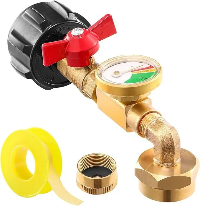 Propane Refill Adapter with Gauge 90 Degrees Refill Pressure Adapter Solid Brass Propane Tank Adapter Reusable Propane Refill