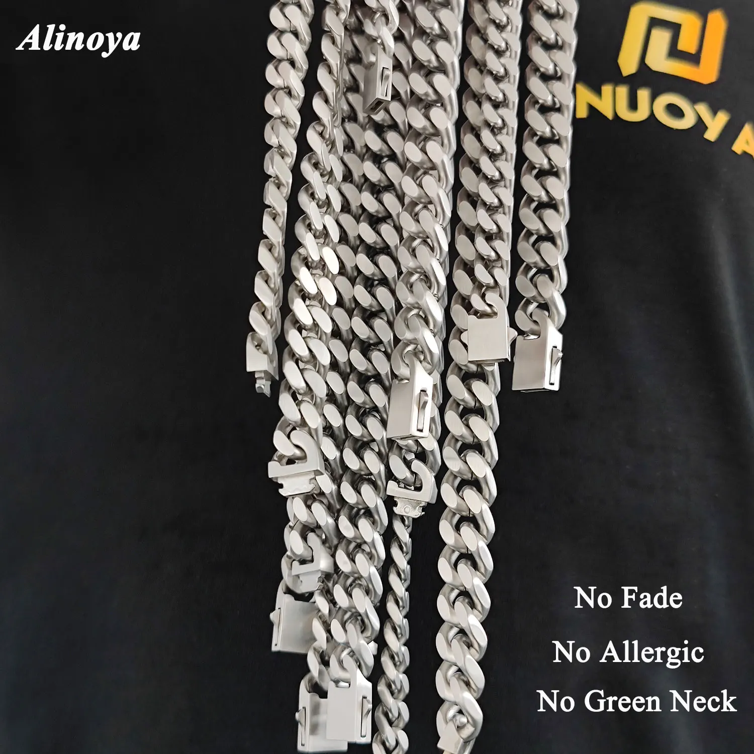 Stainless Steel Cuban Link Chain Necklace For Male 9/11/13MM Width Miami Matte Cuban Chain Hip Hop Jewelry