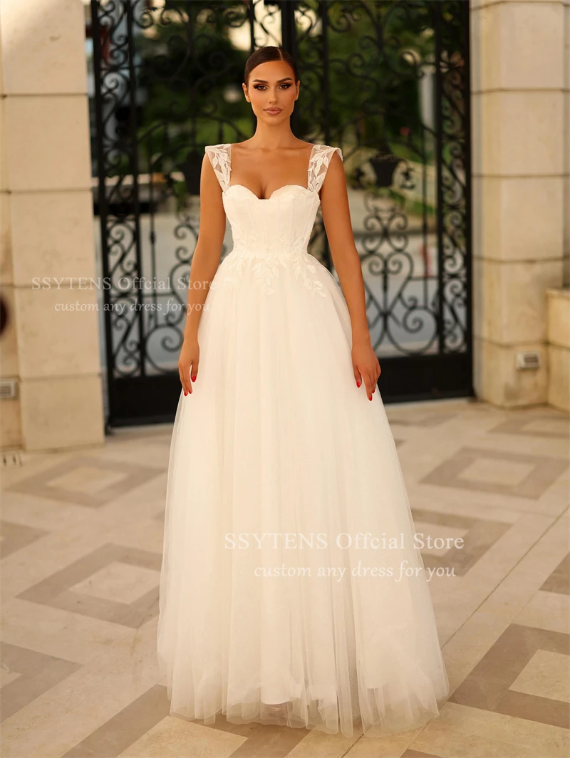 SSYTENS Abito da sposa con spalline vintage Donna A-Line Sweetheart Ruffle Sweetheart Abito da sposa Principessa Abito da sposa in raso Personalizzato