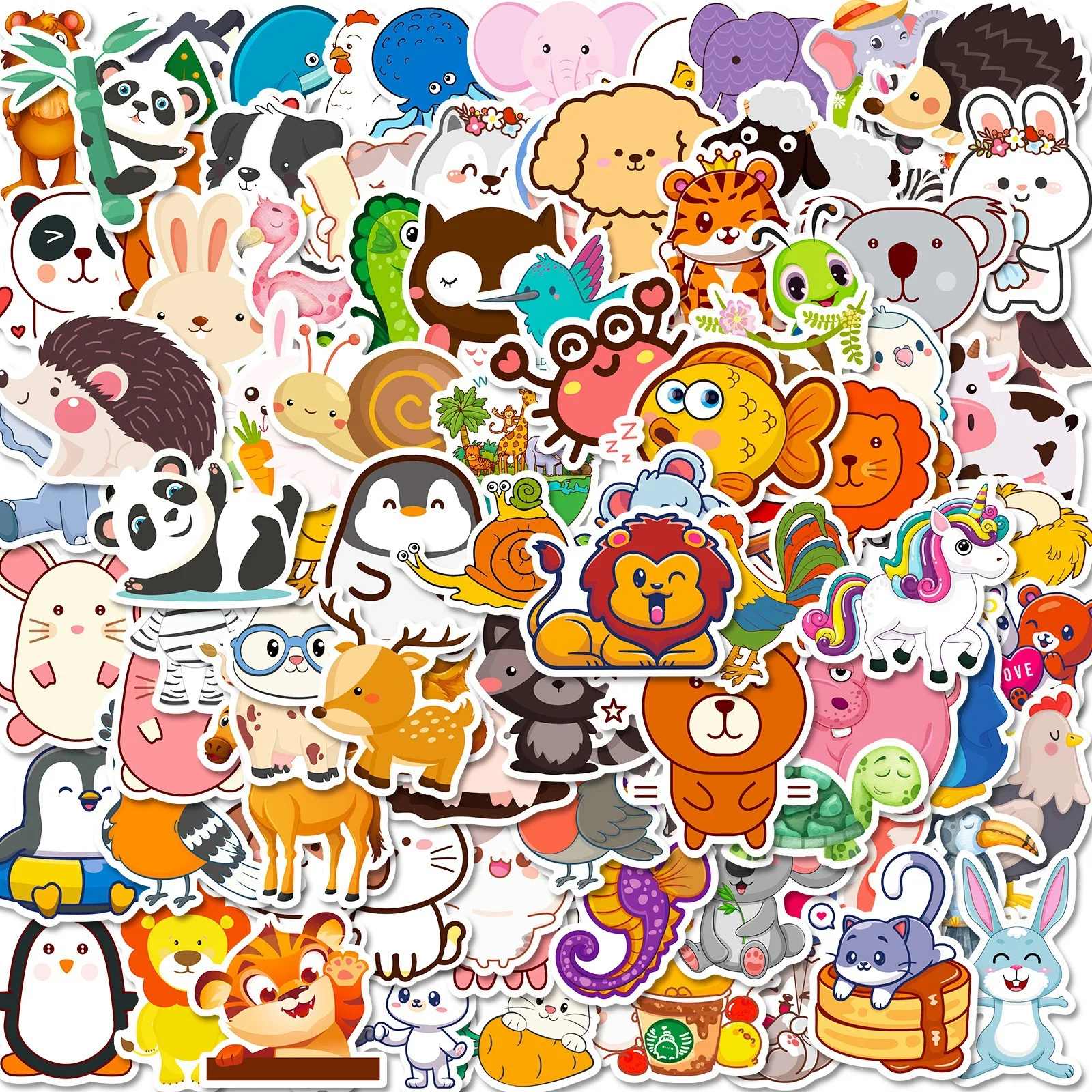 100 Sheets Aesthetic Cute Cartoon Animal DIY Graffiti Decorative Stickers, for Journal Notebook Scrapbook Water Bottle