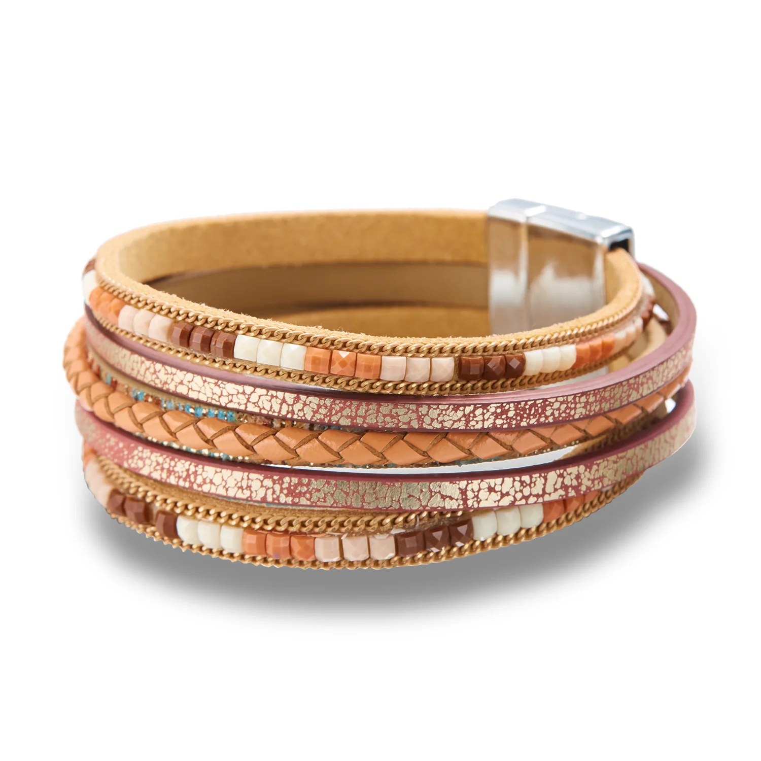 Multilayer Brown Leather Bracelet For Women Fashion Creative Bohemian Handmade Woven Magnetic Clasp Bracelet Jewelry Gift