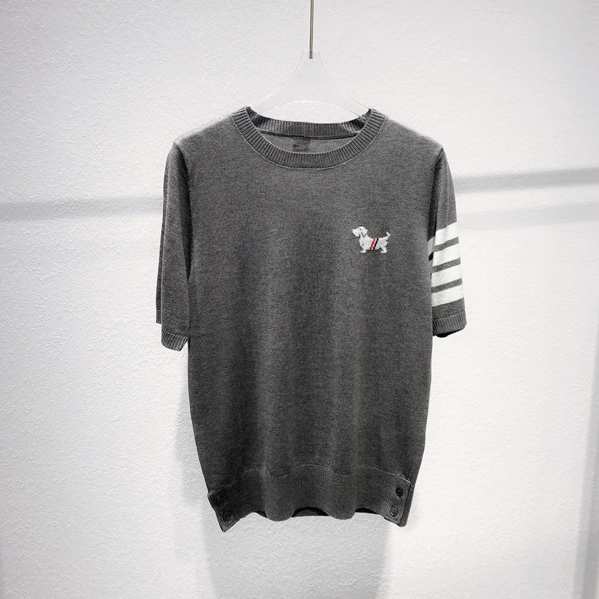 2025년 가을 신상 슬레 프레피 니트 울 오트 스웨 라운드 네 도기스 자수 티셔츠 여성용 울트라씬 브라이트 티드 탑