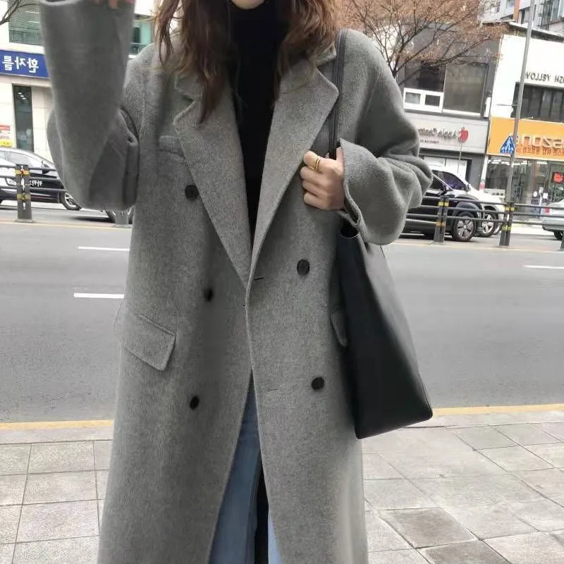 Out of season, double-sided wool double-sided cashmere coat women's medium and long suit collar coat