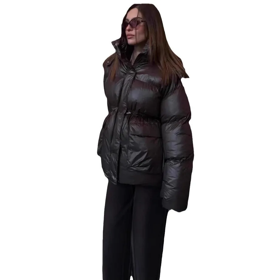 2025 خريف شتاء جديد المرأة سستة مريحة عادية براون مقنعين الرباط سميكة سترة قطن بلون #5