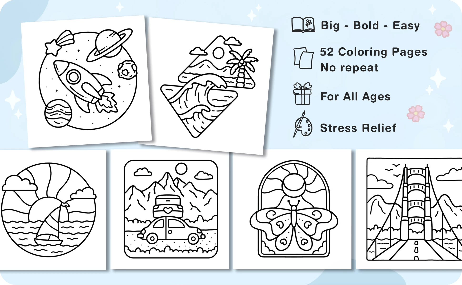 Simple Art: Coloring Book for Adults and Teens, Bold and Easy Designs for Relaxation with Minimalist Features