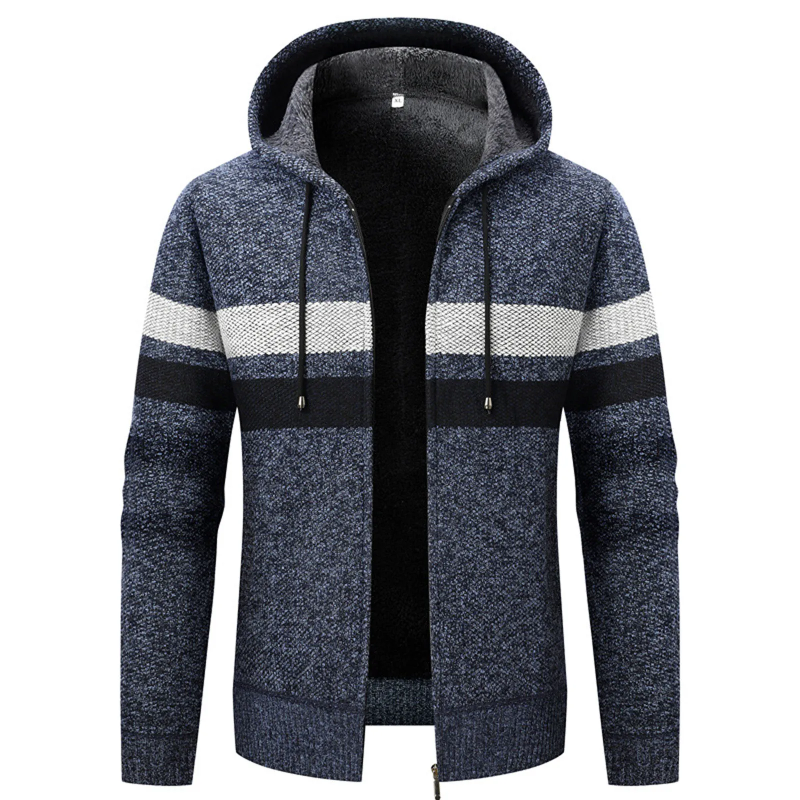 

Мужской модный утолщенный вязаный свитер с капюшоном на флисовой подкладке, осенне-зимний кардиган с круглым вырезом, повседневная одежда, удобная верхняя одежда