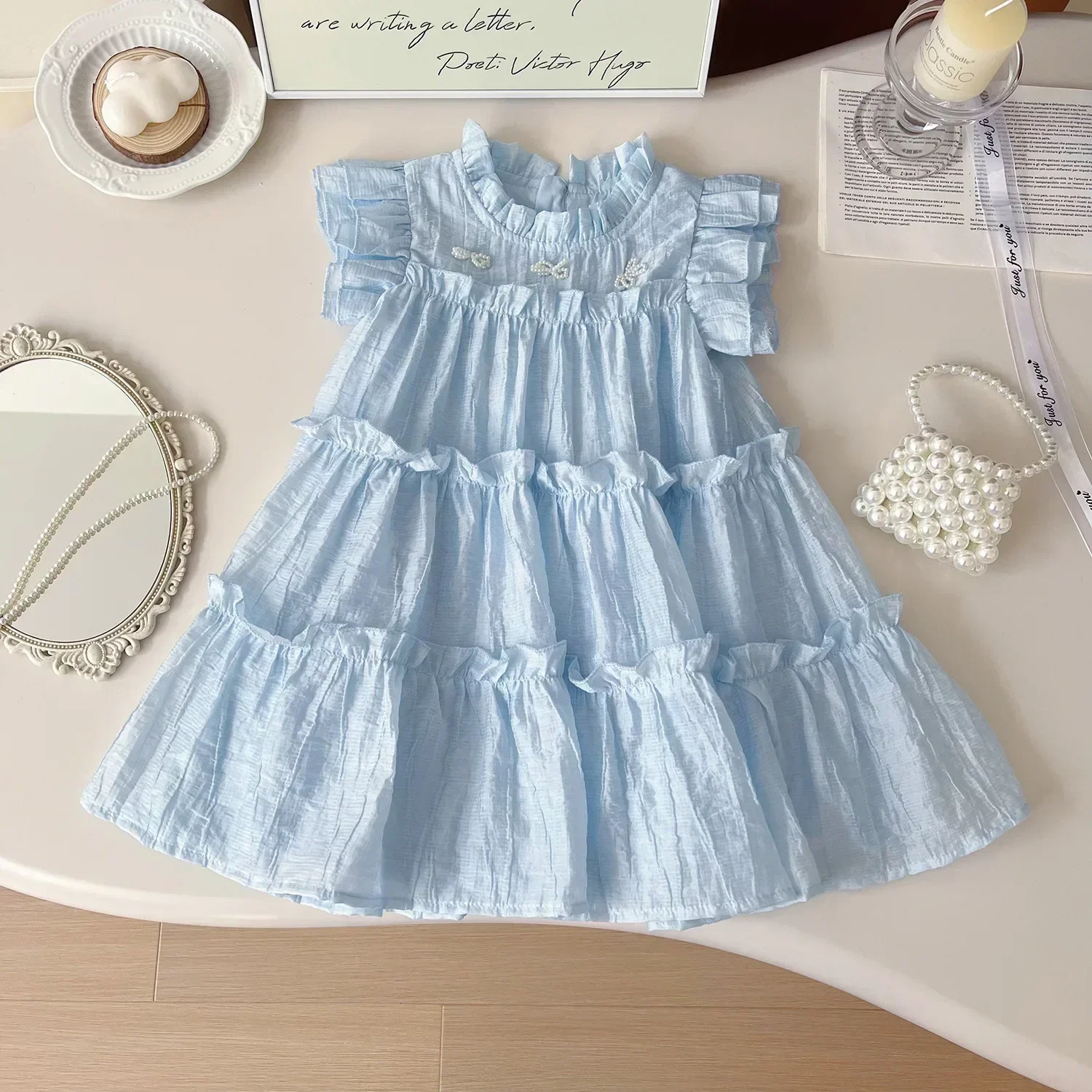 2024 Summer Baby Girls Sleeveless  Princess Dress Girl Beads Bowknot Beautiful Cute Dresses